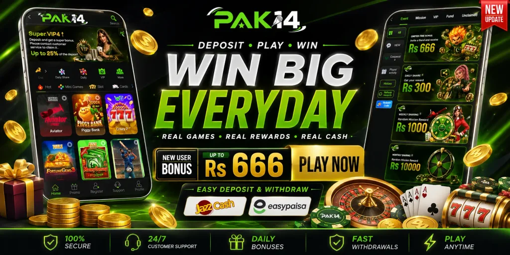 Explore PAK 14 Apk Game with popular games, daily events, bonus offers, and multiple deposit options. Check the latest app features and gameplay details before getting started.