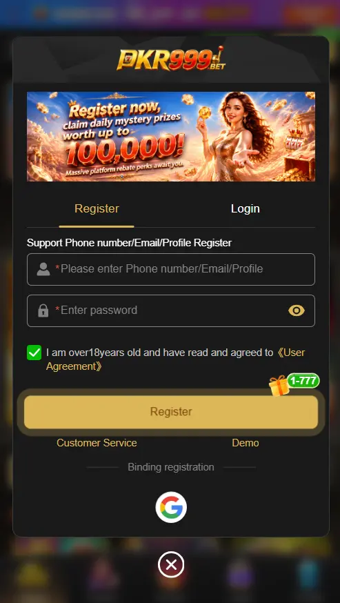 PKR999 APK registered Page