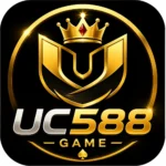Simple 200×200 UC588 Game APK logo featuring a premium gold and black design with bold UC588 lettering, created for Android gaming articles and branding.